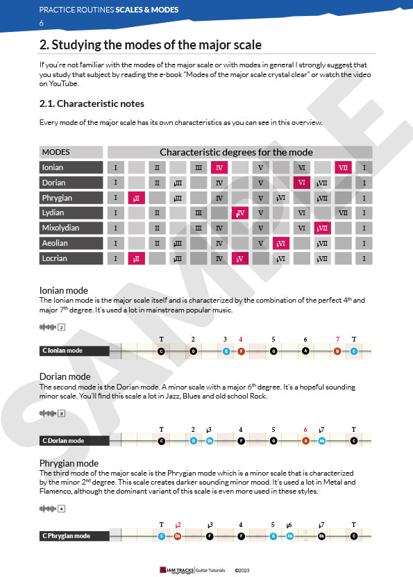 Practice routines for guitar - scales and modes